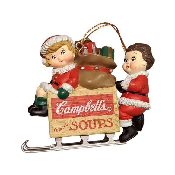 The Unbranded Brand Other - Vintage 1996 Campbell's Soup Kids on Soup Box Sled Christmas Ornament